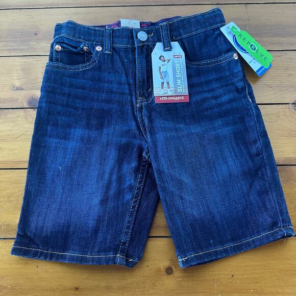 NWT Levis Youth Denim Blue Jean Slim Shorts Boys Size 7 Adjustable Button Waist - Picture 1 of 8